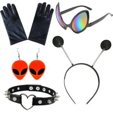 Gothic Alien Carnival Costume Set: Earrings, Necklace, Gloves & More
