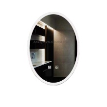 Modern Silver Waterproof Oval Bathroom Wall Mirror with Defogging, LED Light, and Time Display