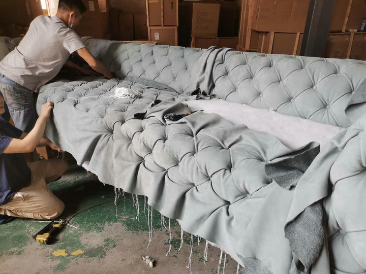 Modern home Hotel Furniture Luxury Design Sectional Tufted Leather Couch Living Room Chesterfield moon  Sofa Set by leather