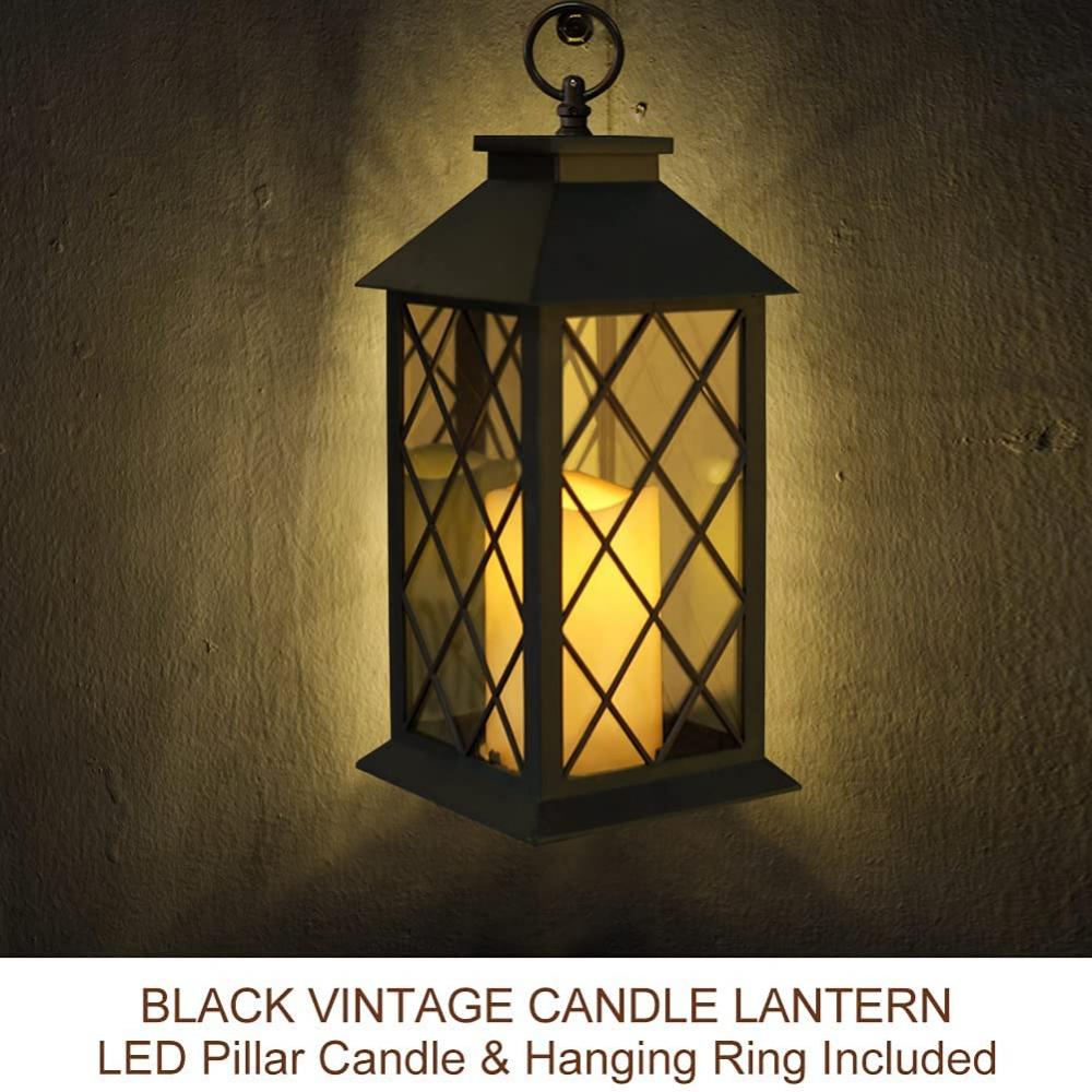 Vintage Candle Lantern z migoczącą migoczącą świecącą flomerem