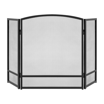 Black 3 Panel Folding Fire Spark Guard Grate Guard Fireplace Screen Wire Mesh