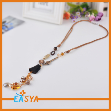 Bead Chain Crystal Pendant Necklace