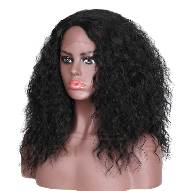 Aisi Hair Wholesale Hot Selling Shoulder Length Fluffy Curly Fiber Pre Plucked Synthetic Hair For Black Women Lace Front Wig