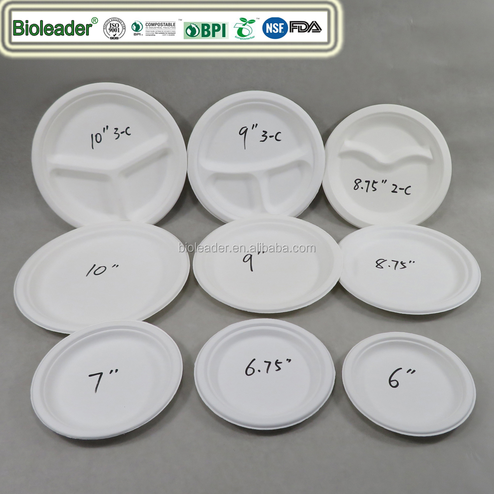 BPI Approved Disposable Composable Sugarcane Bagasse Round Hot Plate