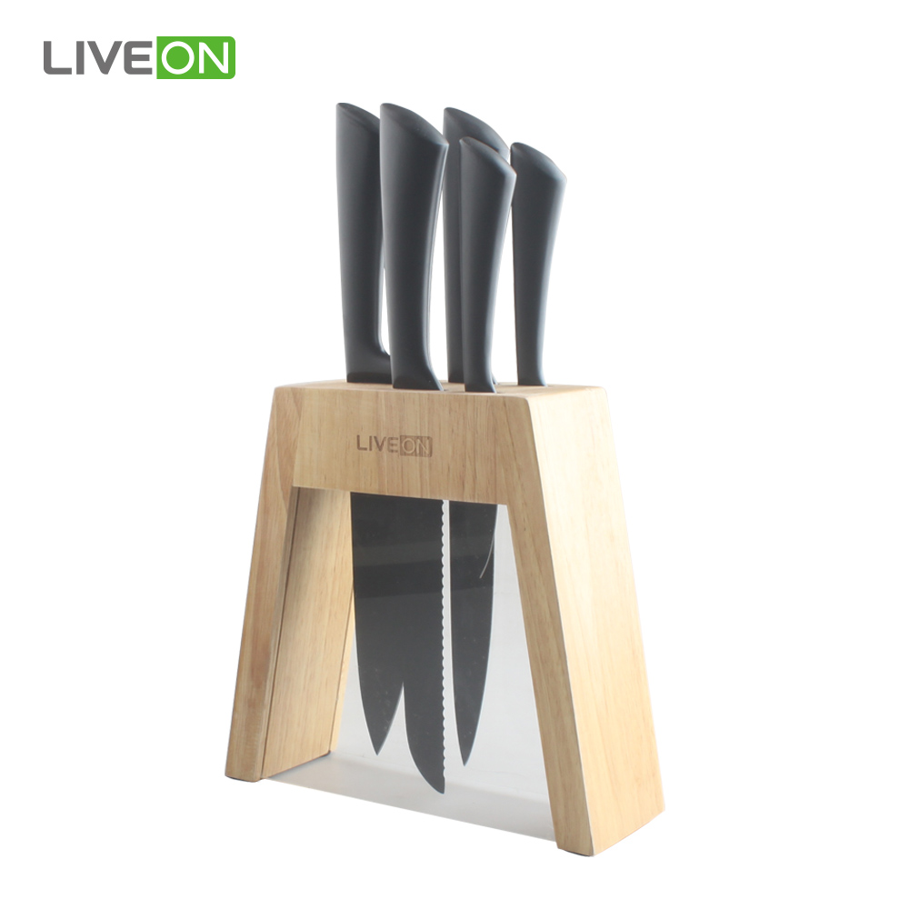 Set di coltelli da cucina con rivestimento nero e porta coltello