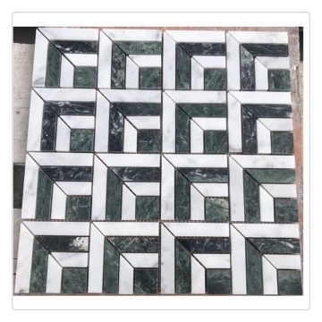 White and Green Mixed Square Marble Mosaic Chips