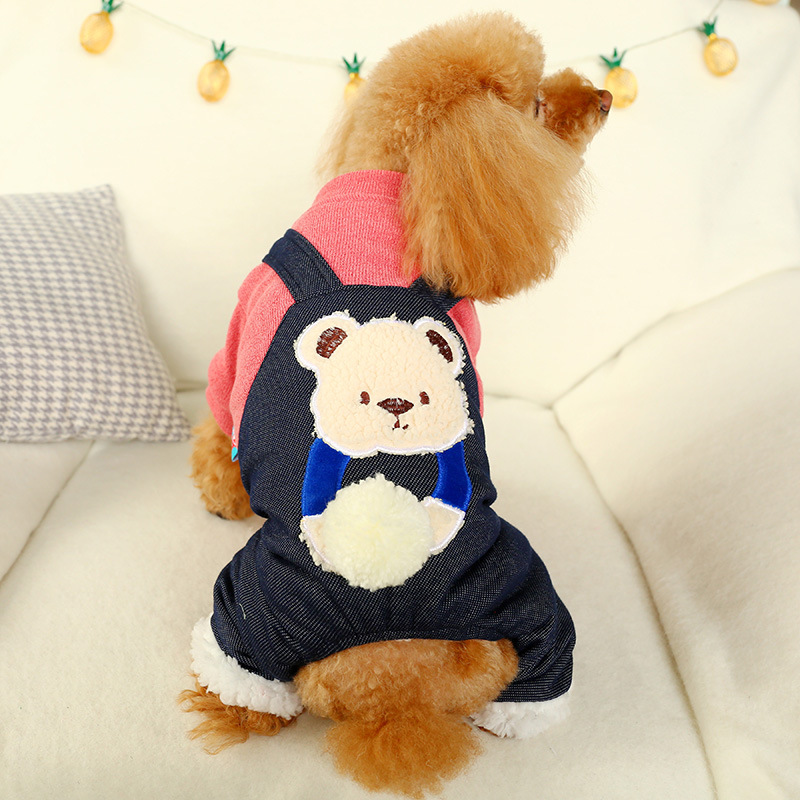 Pet Dog Cat Autumn Winter New Warm Thick Cotton Coat Hug Bear Four-legged Coat Teddy Clothing