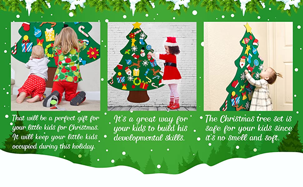 YM 3ft DIY Felt Christmas Tree Set Plus Snowman Advent Calendar - Xmas Decorations Wall Hanging 33 Ornaments Kids Gifts