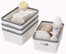 Small Wheeled Plastic Storage Basket with Lids for Household Use
