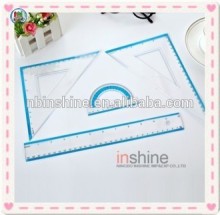 Promotion stationery custom plastic geometric ruler set , plastic ruler triangle protractor set