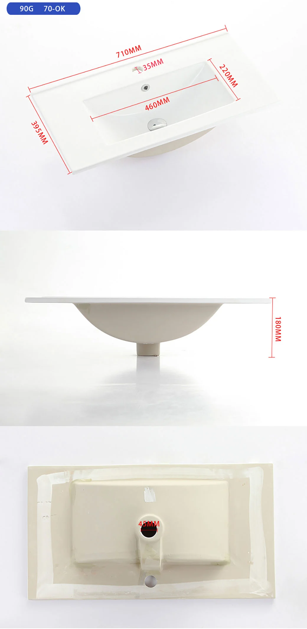 New Design High Quality Rectangular Thin Edge Ceramic Wash Basin