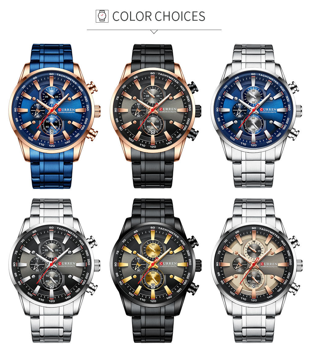 CURREN 8351 Chronograph Wrist Watch Blue Quartz Men Watch Stainless Steel Fashion Luminous Relogio Masculino