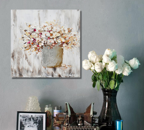 Vild vit blomma bukett Wall Art handgjord oljemålning