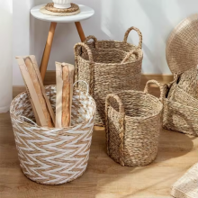 Handmade Reusable Sea Grass Straw Storage Basket: Large Capacity Hamper for Laundry, Decorative Plant Container
