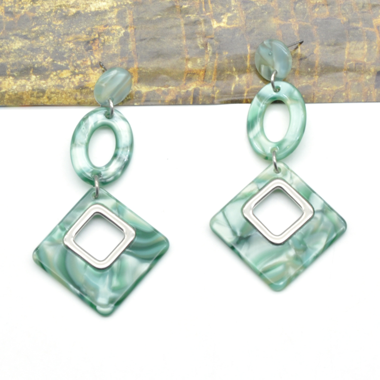 2021 Spring summer collection women green acetate square rectangle earrings