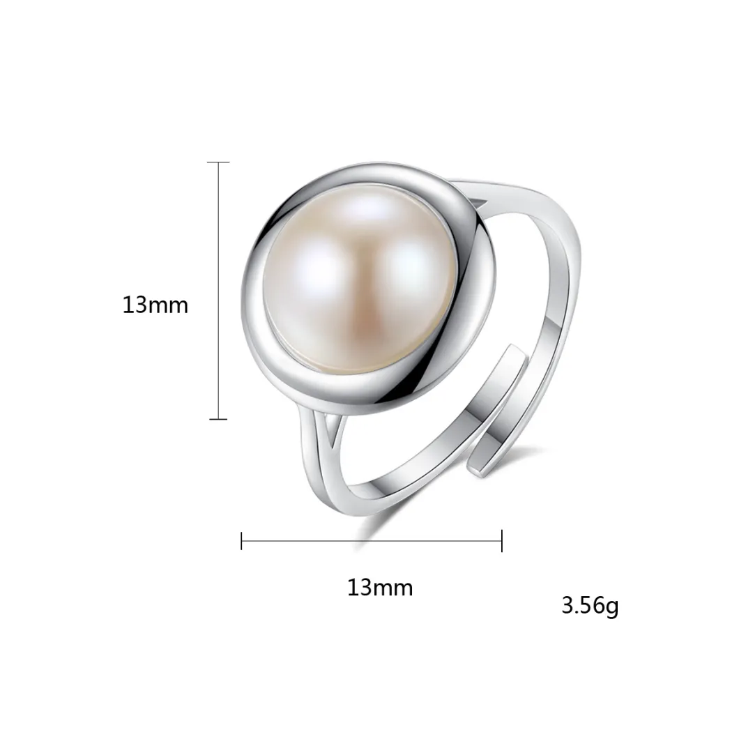 Elegant Jewelry S925 Silver Round Freshwater Pearl Rings