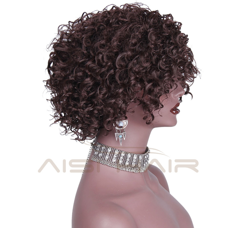 Top Quality Short Afro High Temperature Curly Wigs Fiber Brown Color Synthetic Hair Wig For Black Women