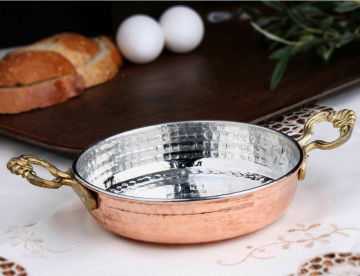 Traditional Turkish Copper Egg Omelette Pan, Sahan, Fryer Pot Brass Handles Breakfast Free Shipping