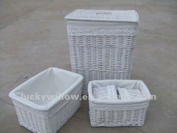 large storage willow basket White handle basket laundry basket