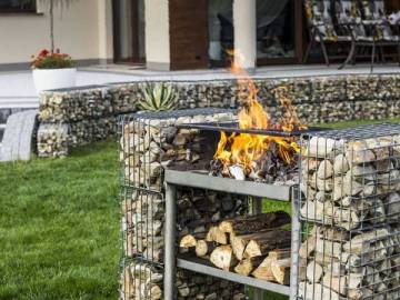 Gabion Fire Pit BBQ Grill Assembly