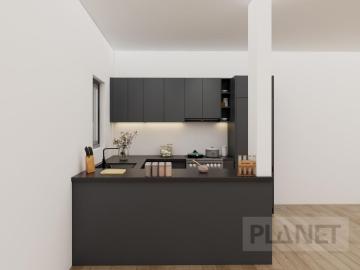 U Shaped Black Design Small Kitchen Cabinets