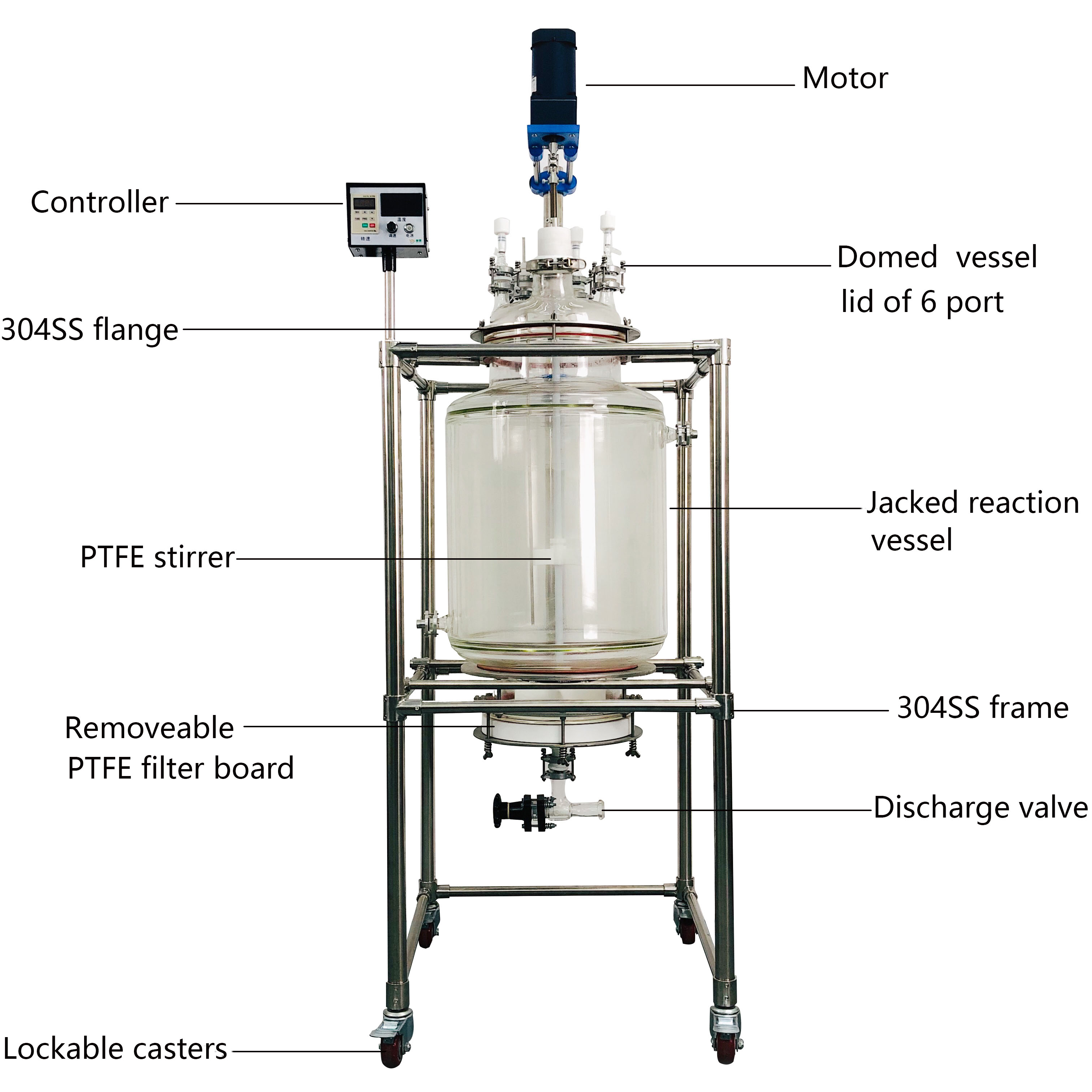 High Efficiency 80L Filter Chemical Equipment Lab Crystallization Glass Reactor