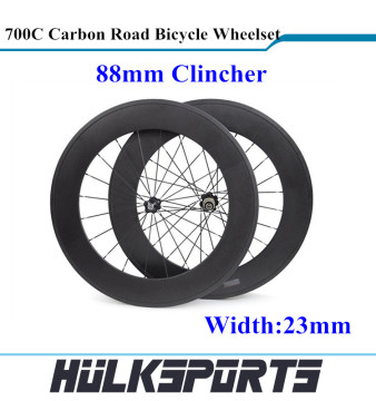 Wholesale 88mm clincher Road Wheels Carbon Wheelset Full Carbon Bicycle Wheelset 23mm Width of Carbon Bicycle Wheels