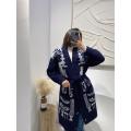 Large size embroidered loose wool coat medium length