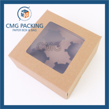 Caja de la magdalena del papel de Kraft de Brown con la ventana del PVC (CMG-cake box-023)