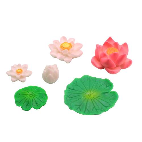 3D Multi Design Resin White Lotus Green Leaf Ornament Craft Cute Bud Red Blooming Flower Fairy Garden Accessories Jewelry Shop