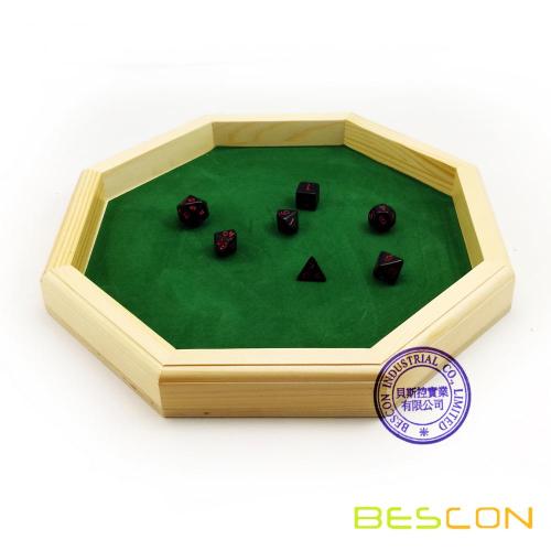 Heavy Duty 12 Inch Octagonal Wooden Dice Tray with Felt Lined Rolling Surface