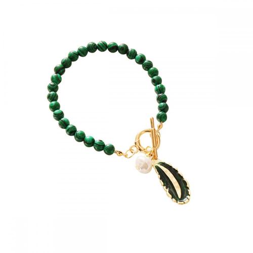 Malachite Jewelry Set for Women Girl IQ Clasp Leaf Pendant Stone Necklace and Crystal Bacelets