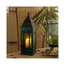 Antique Moroccan Lantern with Color Glass for Home and Garden Decor