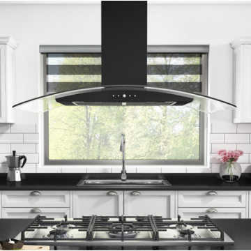 90cm Curved Glass Island Cooker Hood Black