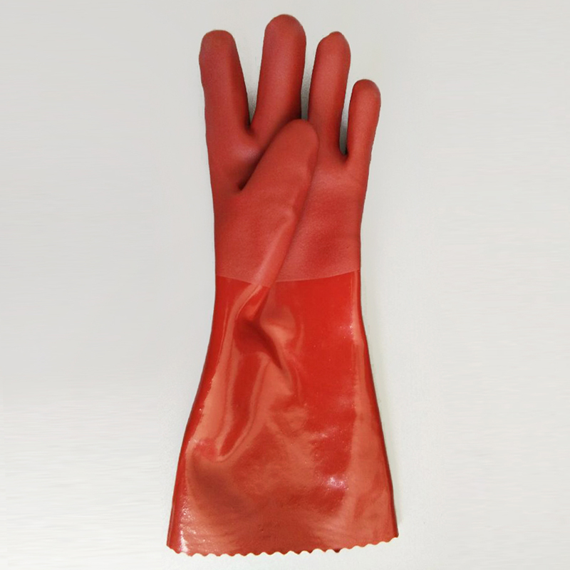 Ciemna Czerwona PVC ciężkie rękawiczki przemysłowe Jersey Cotton