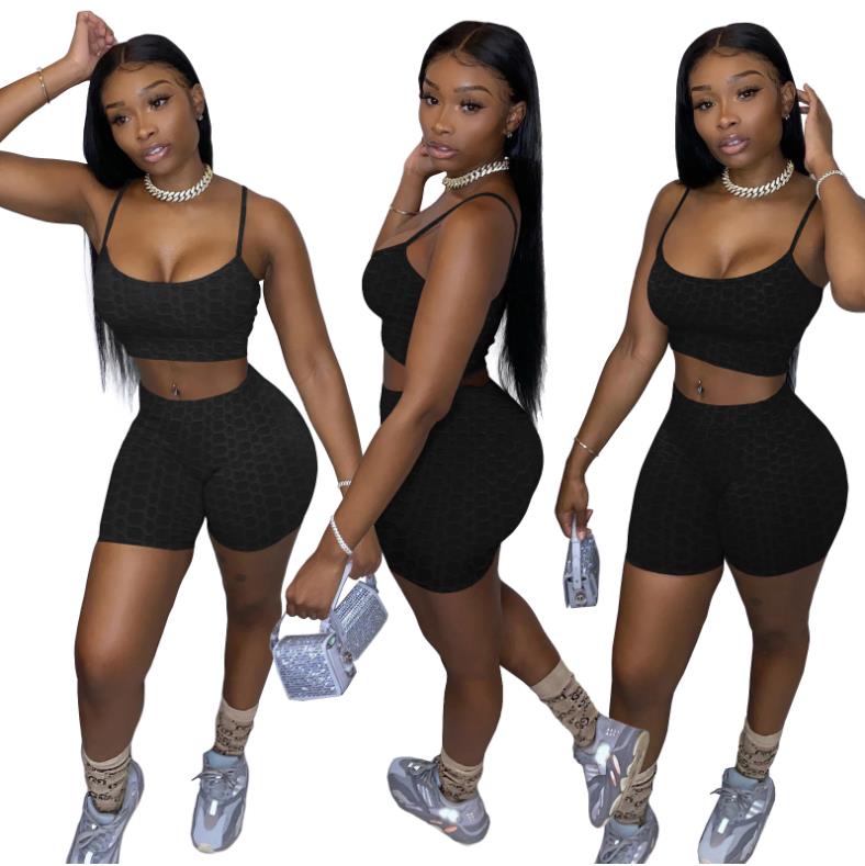 2021 New summer fashion boutique trendy 2 piece set crop top biker shorts strap sets women summer yoga sets