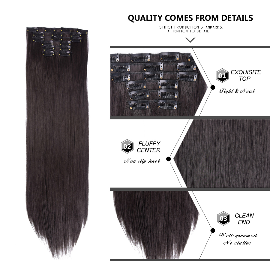 High Quality Full Head Clip In Hair Extension Long Synthetic Straight Hairpiece Wholesale 6 Pcs/set 22 Inch 16 Clips Hair Piece