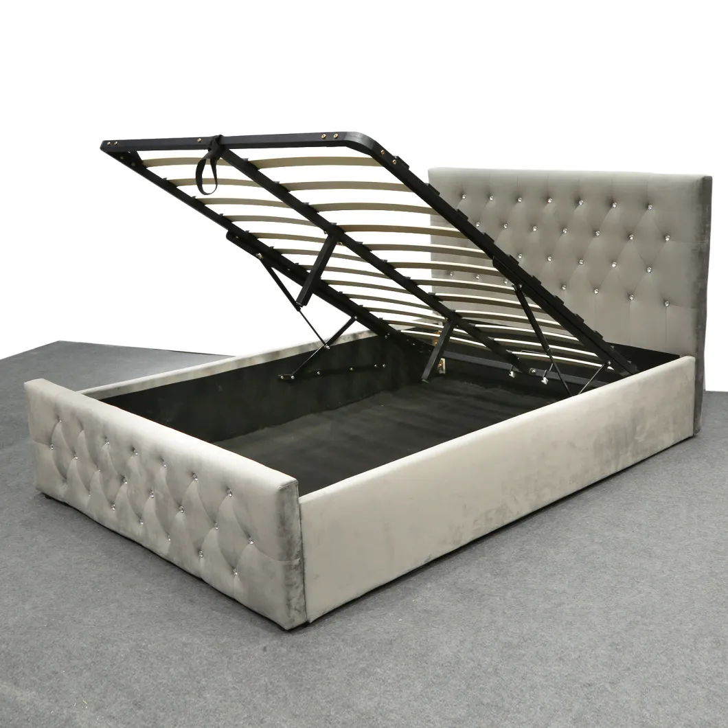 Customized Design Modern Furniture Velvet Fabric Bed with Storage