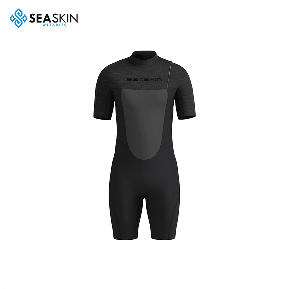 Seaskin Mens Lengan Pendek Hitam Tanpa Zipperless Shorty Wetsuit