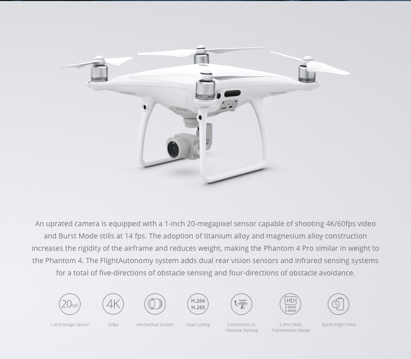 DJI Phantom 4 Pro Version RC Drone with 4K 20MP Camare Professional Quadcopter