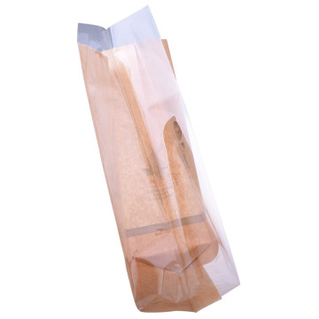 Recyclebare aangepaste afdrukkraft Kraft Paper Bread Gusset Pouch met helder venster