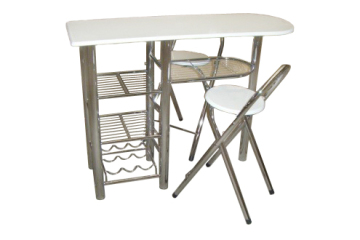 METAL BAR TABLE AND TWO STOOLS