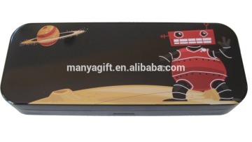 Mini Pencil Box with Robot Character Black, Tin Pencil Box