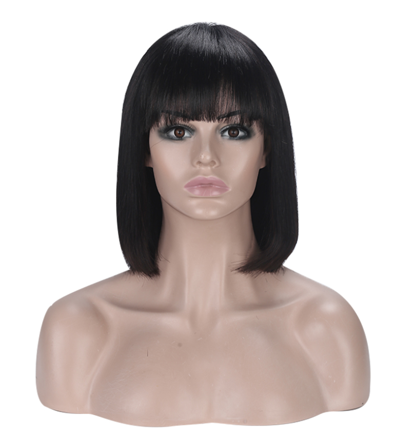 Huashuo Full Machine Made Wigs With Free Bangs For Women Brazilian Straight Hair Natural Black Human hair Wig