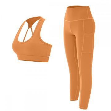 Ribbad slankande leggings och sport-bh-set