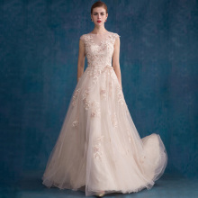 Beadings A-Line Jewel Neck Flowers Evening Dress Tulle Prom Dress