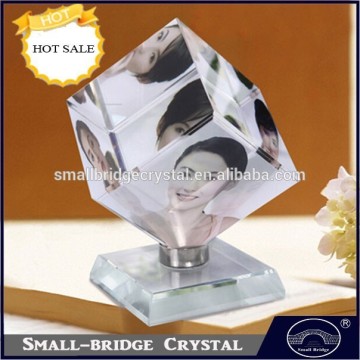 wholesale Personalized photo Rotated crystal GLASS cube picture frame