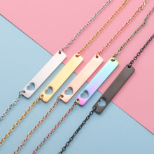 Personalized Stainless Steel Bar Name Necklace with Hollow Heart Charm for Wholesales