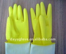Yellow Latex Dipped flocklined household Gloves