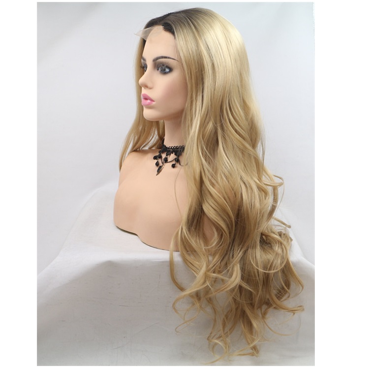 U Part 1X4 Ombre  Mix Honey Blonde Wig Middle Part Synthetic Hair Top Lace Frontal Wig